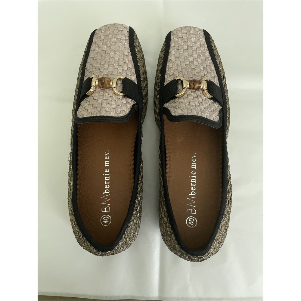 Bernie Mev Womens Woven Metallic Gold Bit Loafers Driver Shoes Size US 9  NEW